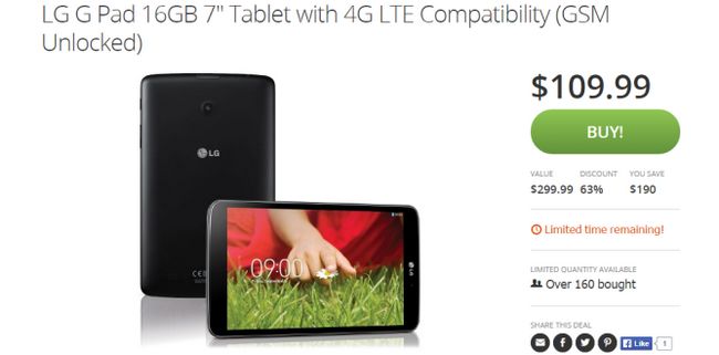 Fotografía - [Alerta Trato] LG G Pad 7.0 Con LTE (desbloqueado) a la venta por $ 109.99 A través de eBay o Groupon